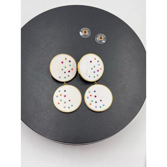 Joanna Laura Constantine Round Double Drop White Multicolored Confetti Earrings - Picture 9 of 9